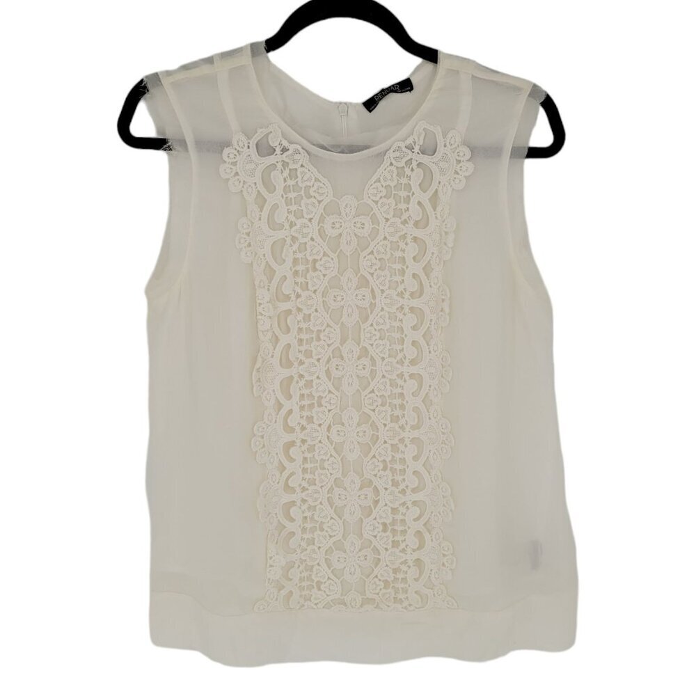 Renuar womens 8 white lacy crochet back zip sleeveless blouse 100% silk